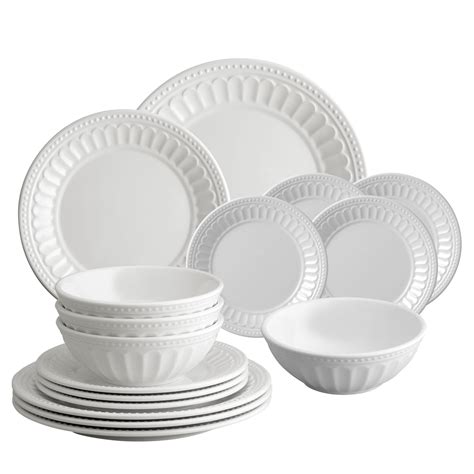 Gourmet Art 16-Piece Beaded Chateau Melamine Dinnerware Set, White ...