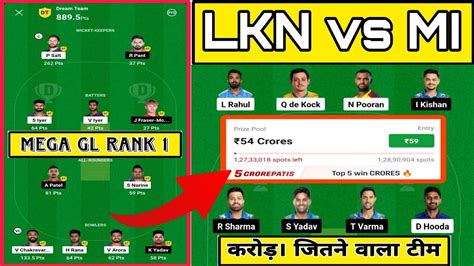 How To Win Grand League In Ipl Lkn Vs Mi Dream Prediction Lkn Vs