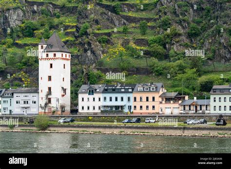 Scenic Towns Dot The Riverbanks Of The Middle Rhine In Germany Stock