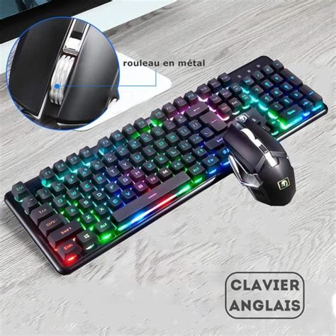 Gaming Pack Sans Fil Gamer Clavier Souris Tapis Disposition QWERTY