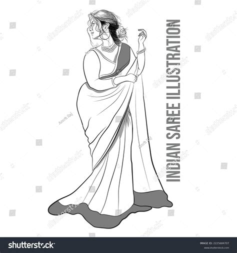 Illustration Traditional Saree Design Vector Drawing Stock Vector