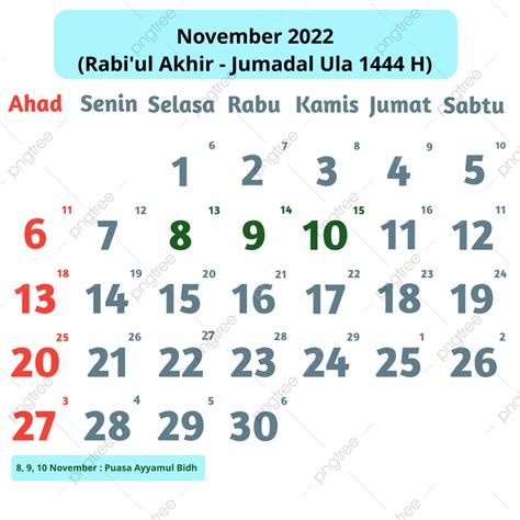 Gambar Kalender November 2022 Dan Rabi Ul Akhir Jumadal Ula 1444h