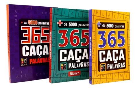 Kit 3 Livros De Passatempos 365 Caça Palavras Letras Grande E Pequenas