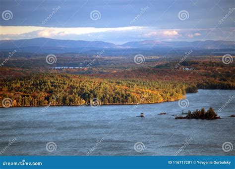 Mountains and Squam Lake in Autumn Stock Image - Image of water ...