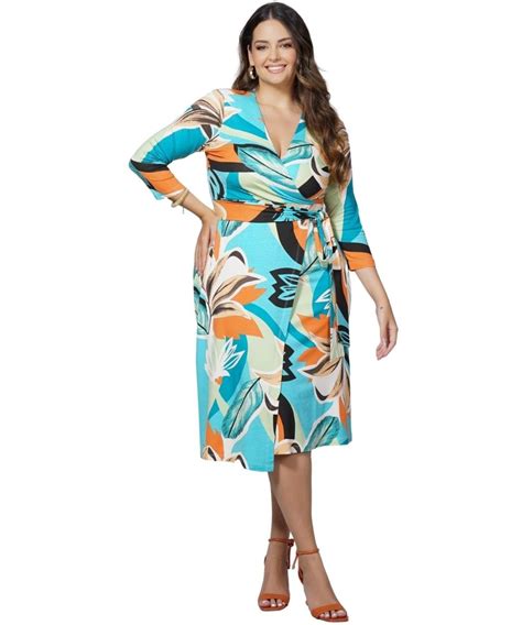 Vestido Midi Plus Size Com Decote Transpassado Allmaria Multicores