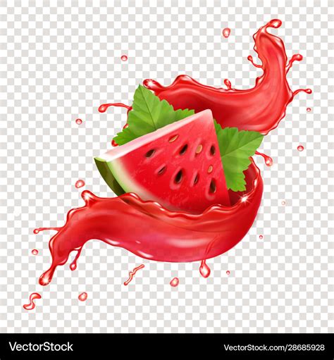 Watermelon In Red Fresh Juice Splash Realistic Vector Image