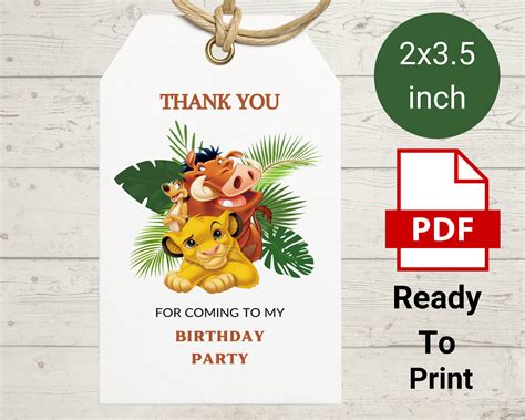 Lion King Thank You Tag Birthday Party Favor Tags Perfect Etsy