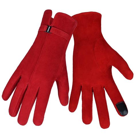 Ozero Winter Gloves For Women Touchscreen Deerskin Suede Leather Glove With Warm Cashmere