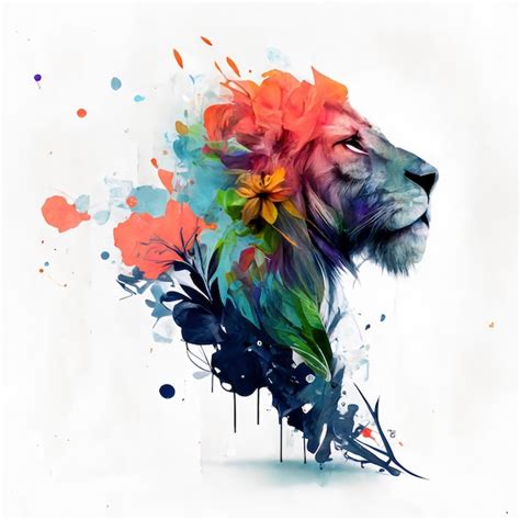 Premium Ai Image Multi Colored Lion Face Head Ai Generative