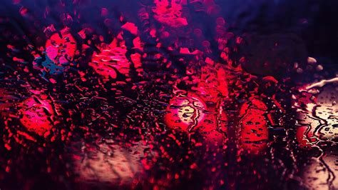 Water On Glass Water Drops Lights Bokeh Depth Of Field Red Purple