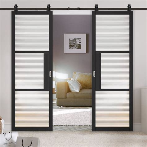 Top Mounted Sliding Track Double Door Tribeca Pane Black Primed