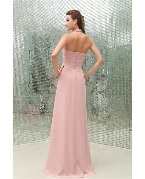 Sheath Halter Floor Length Chiffon Bridesmaid Dress Op