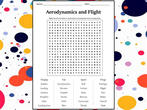 Aerodynamics And Flight Word Search Puzzle Worksheet Activity