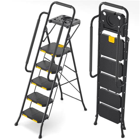 KINGRACK 5 Step Ladder With Tool Platform Folding Step Stool With