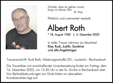 Traueranzeigen Von Albert Roth Trauerportal Ihrer Tageszeitung