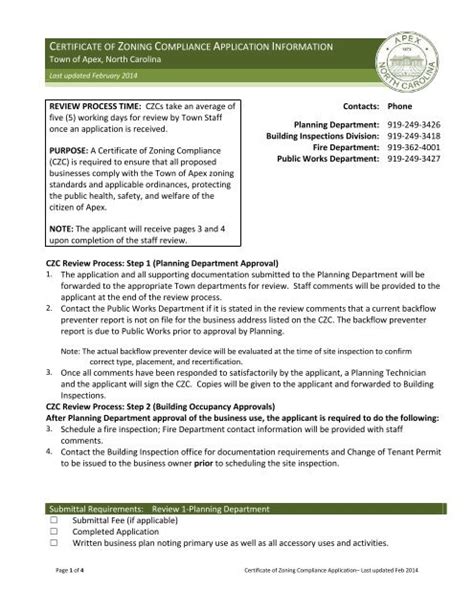 Certificate Of Zoning Compliance Application Information Town Of Apex