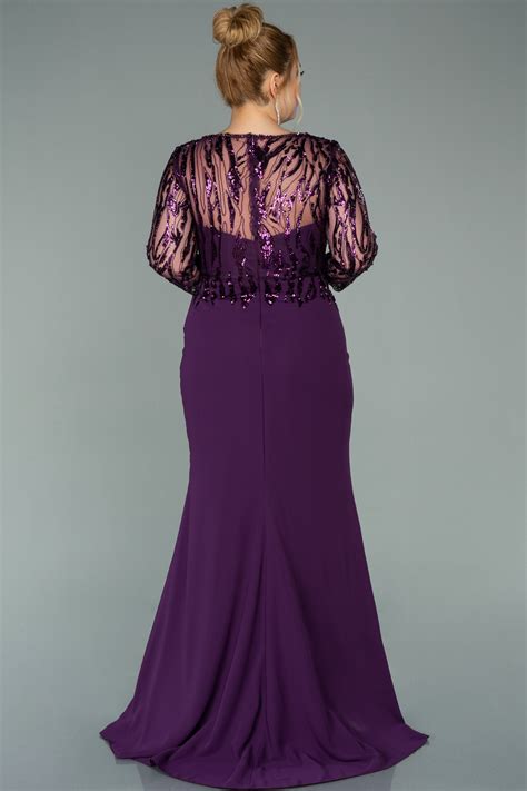 Long Purple Chiffon Plus Size Evening Dress Abu2572