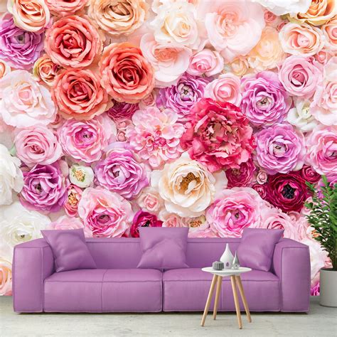 Bormia Pink Roses Wall Mural 3d Wallpaper For Girl Bedroom Big Flower