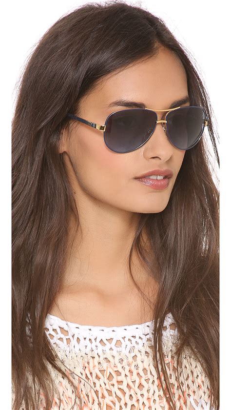 Tory Burch Aviator Sunglasses Ivory Goldbrown Gradient In Metallic Navy Goldnavy Gradient