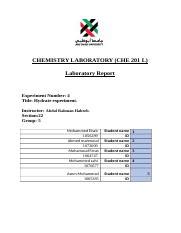 Report Docx Chemistry Laboratory Che L Laboratory Report