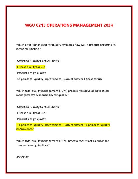 Wgu C Operations Management Pvdc Exam Graded A Docmerit