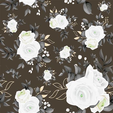 Free Vector A Seamless Pattern With White Roses On A Dark Background