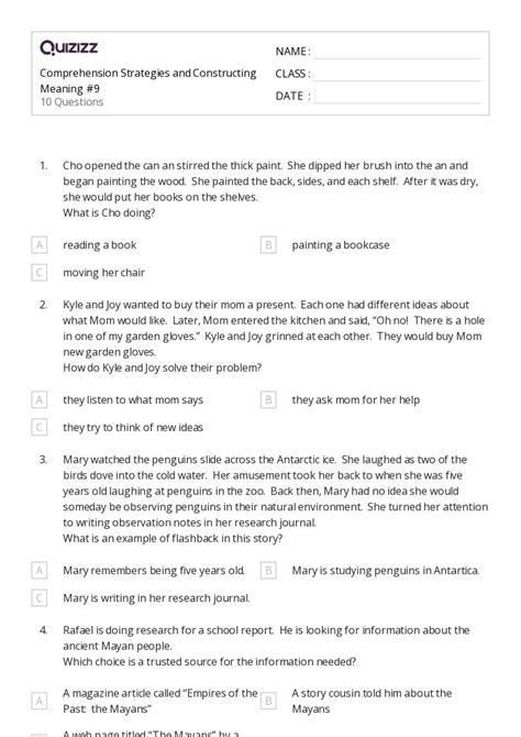 50 Reading Comprehension Strategies Worksheets On Quizizz Free