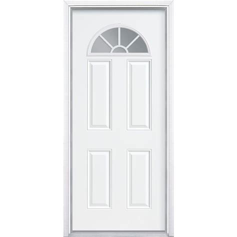 Masonite 36 In X 80 In Premium Fan Lite Primed Steel Prehung Front Door With Brickmold 28072