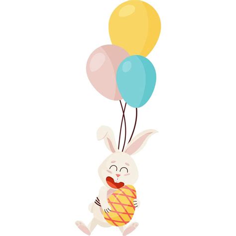 Personaje De Conejito Volando Y Riendo En Tres Globos Divertido Feliz