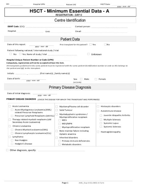 Fillable Online Cic Patient Uic Yyyy Mm Dd Hsct Minimum