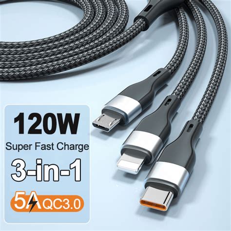 3 In 1 120w สำหรับสมาร์ทโฟนชาร์จเร็วสุดๆชนิดไมโคร Usb สายสายข้อมูลตัว