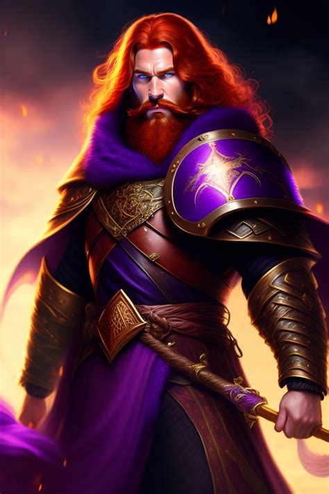 Lexica A Redhead Fantasy Dwarf Wearing Purple Robes And A Shield With