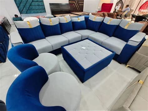 Blue White Wooden Seater Living Room Sofa Set At Rs Set In