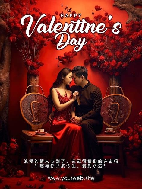 Affiche De Voeux Joyeuse Saint Valentin Avec Th Me Chinois Psd Premium