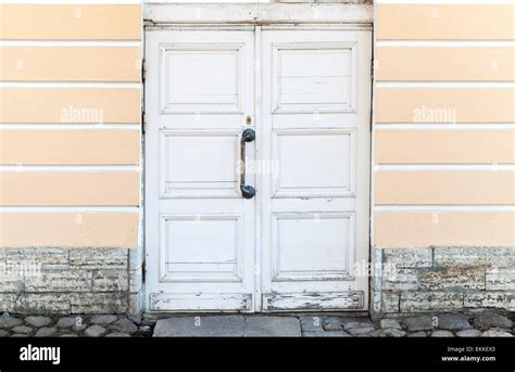 Architecture Background Old White Wooden Door In Classical Building