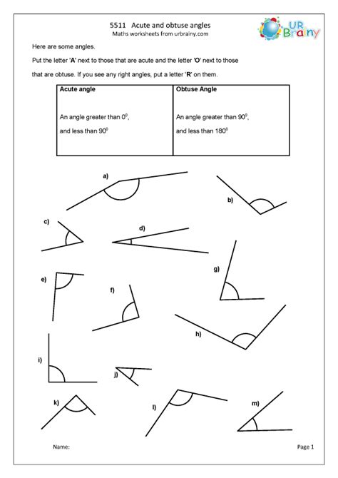 Obtuse Acute Right Angles Measurements Worksheet - Angleworksheets.com