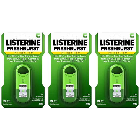 Pack Of 3 Listerine Freshburst Pocketmist Fresh Breath Spray Mist For