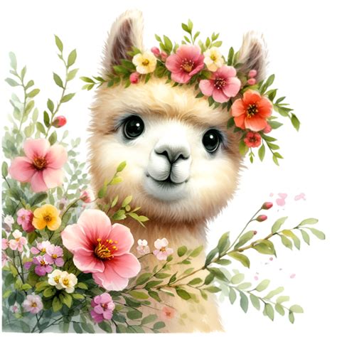 Ai Generated Alpaca With Colorful Flowers 41950149 Png