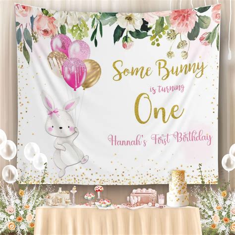 Bunny Birthday Backdrop Bunny 1st Birthday Banner Pink Gold - Etsy