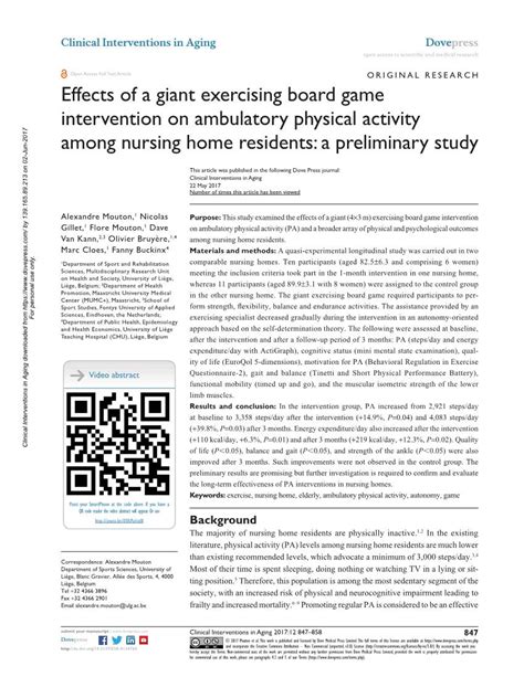 Effects Of A Giant Exercising Board Game Intervention On Ambulatory