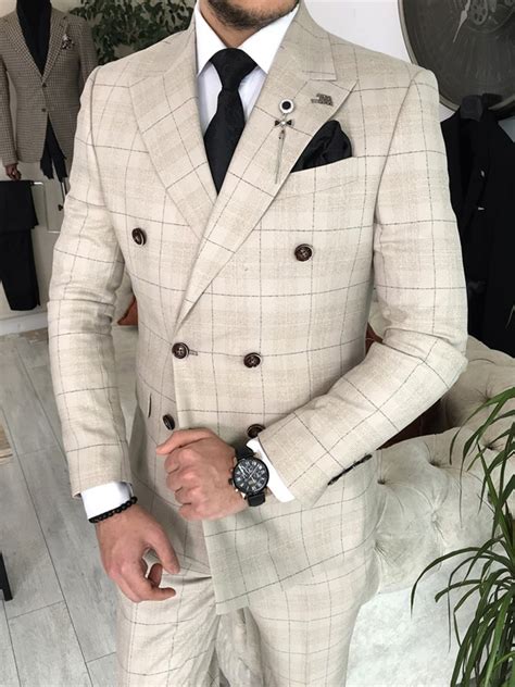 Beige Double Breasted Groom Suit By Bespokedailyshop