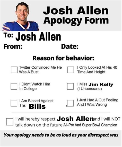 Bills Qb Josh Allen Has Apology Form Making Rounds On Social Media