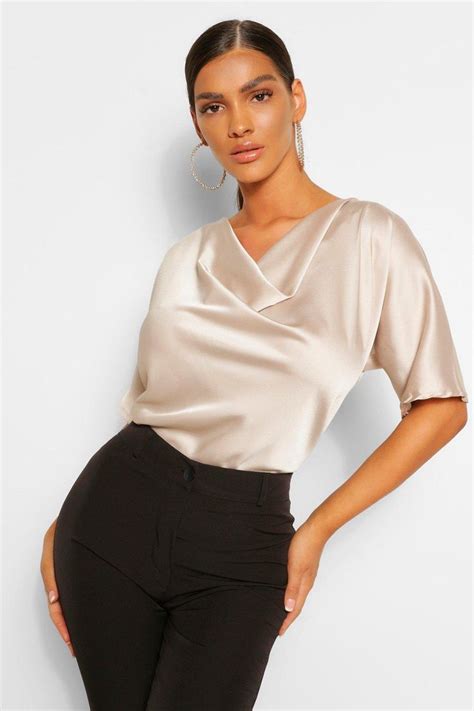 Satin Cowl Neck Short Sleeve Blouse Short Sleeve Blouse Blouse