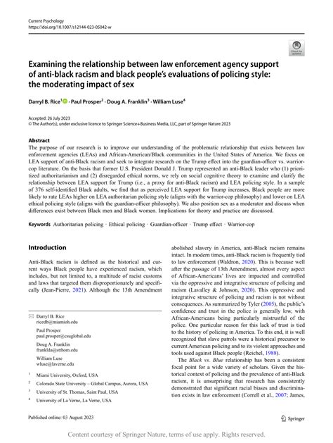 Examining The Relationship Between Law Enforcement Agency Support Of