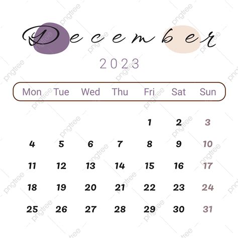 Calendario Est Tico De Diciembre De Con Manchas Moradas Png