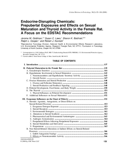 Pdf Endocrine Disrupting Chemicals Prepubertal Exposures And Effects On Sexual Maturation And