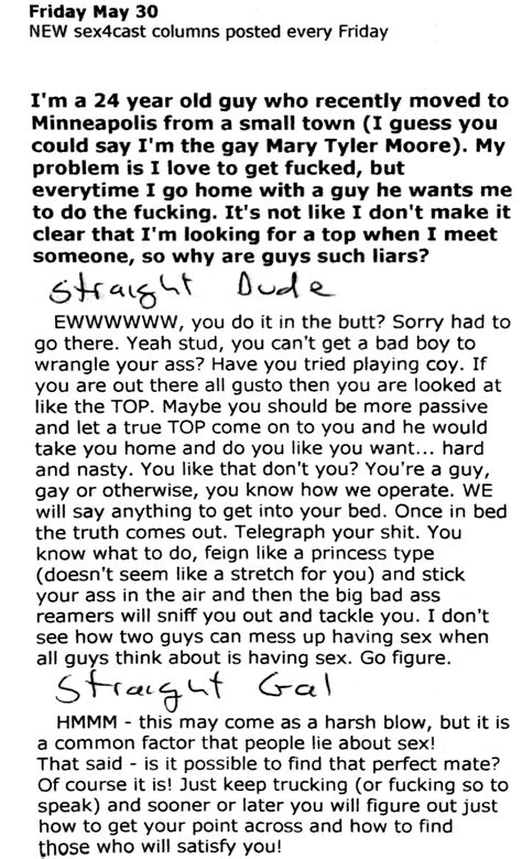 Sex Tycoon Sex4Cast Agony Aunt Column Friday 30 May 2003 Tops Or Bottoms Timalderman