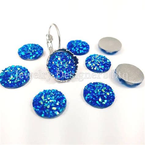 12mm Iridescent Blue Faux Druzy Cabochon Resin Cabochons Drusy Studs