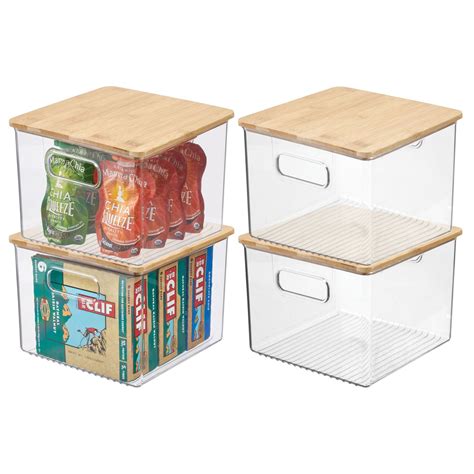 mDesign Plastic Kitchen Food Storage Bin with Lid - 4 Pack - Clear ...