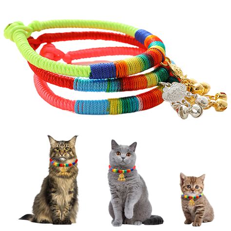 3 Pack Cat Collars,Cat Collars with Bells, Split Cat Collars, Woven Cat Collars, Polyester Cat ...